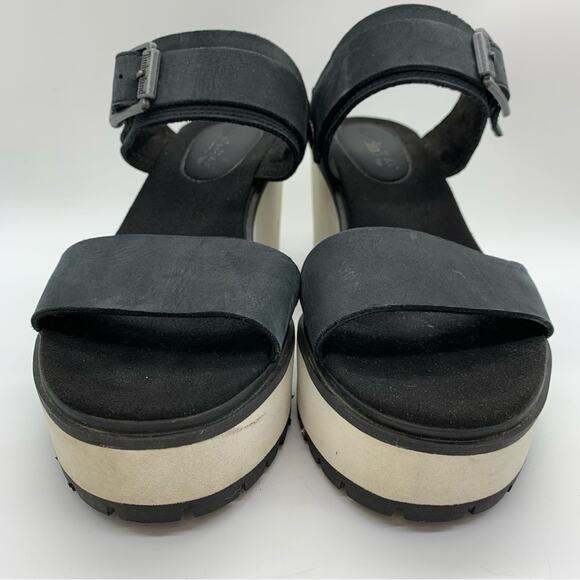 Timberland Koralyn Wedge Double Strap Sporty Buckle Sandal Black/White Size 10 - Picture 5 of 12